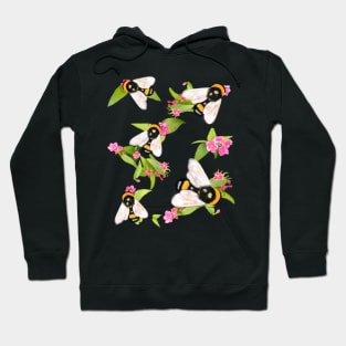 Honeybees at work - bumble bees  extracting nectar and pollen from pretty pink flowers save the bees Flora and fauna foliage Hoodie